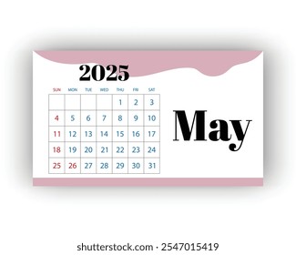 Monthly Calendar Design - May Calendar 2025 vector illustration on isolated background