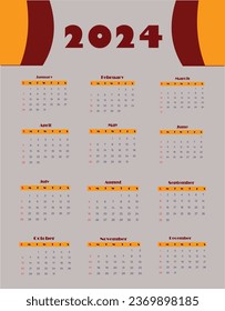 Monthly Calendar Design Template 2024