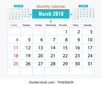Monthly Calendar Design. Vector, illustration.