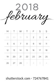 Monthly Calendar February 2018