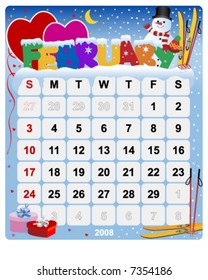 Monthly calendar February - Vector file contains separate layers: US Style, start on Sunday + Europe Style, start in Monday.