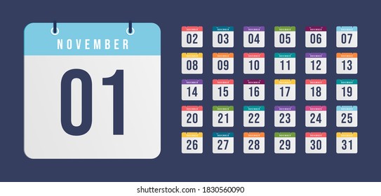 Monthly Calendar Icons Isolated on White Background. Vector