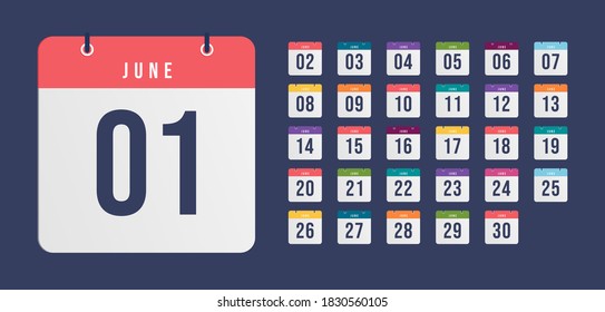 Monthly Calendar Icons Isolated on White Background. Vector
