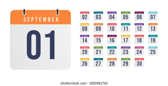 Monthly Calendar Icons Isolated on White Background. Vector