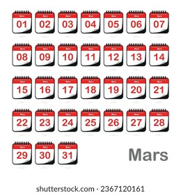 Monthly Calendar Icons Isolated on White Background. Vector