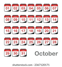 Monthly Calendar Icons Isolated on White Background. Vector