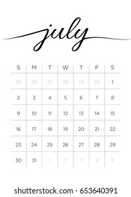 Monthly Calendar July 2017 Stock Vector (Royalty Free) 653640391 ...