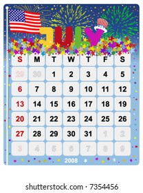 Monthly calendar July - Vector file contains only: US Style, start on Sunday