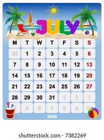 Monthly calendar July - Vector file contains Europe Style, start in Monday.