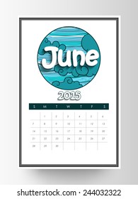 Monthly calendar of June for New Year 2015 celebration on white background.