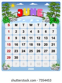 Monthly calendar June - Vector file contains separate layers: US Style, start on Sunday + Europe Style, start in Monday.