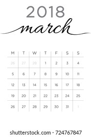 Monthly Calendar March 2018