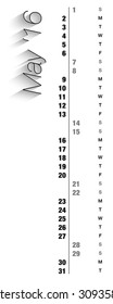 Monthly calendar for May 2016 with vertical digits, grey holidays and empty space for special notes, records and logos. Can be used for business and office calendars, website design, prints