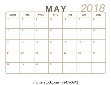 Monthly Calendar May 2018