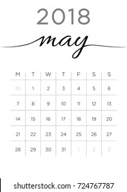 Monthly Calendar May 2018