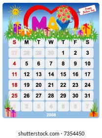 Monthly calendar May - Vector file contains separate layers: US Style, start on Sunday + Europe Style, start in Monday.