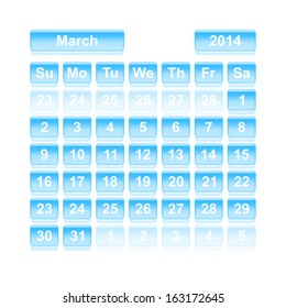 Monthly calendar for New Year 2014. March.