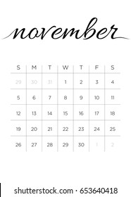 Monthly Calendar November 2017