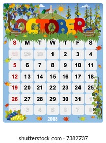 Monthly calendar October 2 - Vector file contains separate layers: US Style, start on Sunday + Europe Style, start in Monday.