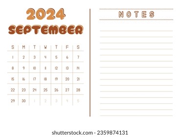 Monthly Calendar September 2024 with Side Notes