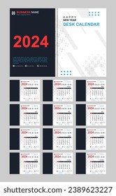 Modelo de calendario mensual para 2024 año. ilustración vectorial