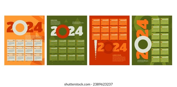 Monthly calendar set template for 2024 year with minimalist style. vector illustration