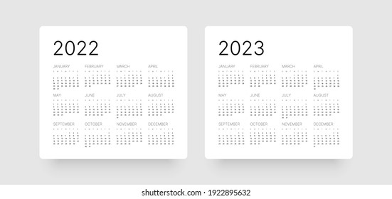 Monthly calendar template for 2022 and 2023 years. Week Starts on Sunday. Wall calendar in a minimalist style.