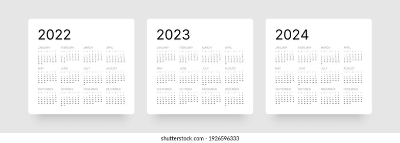 Monthly calendar template for 2022, 2023 and 2024 years. Week Starts on Sunday.