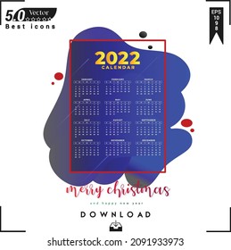 Monthly calendar template for 2022. Sunday begins on weekdays. Minimalist style wall calendar. New Year