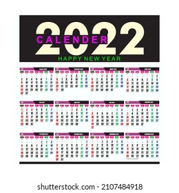 Plantilla del calendario mensual para 2022. La semana comienza el domingo en color negro bonito y minimalista - vector