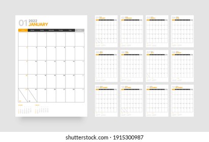 Monthly calendar template for 2022 year. Week Starts on Sunday. Wall calendar in a minimalist style.