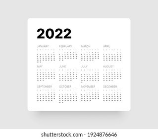 Monthly calendar template for 2022 year. Week Starts on Sunday. Calendar in a minimalist style.