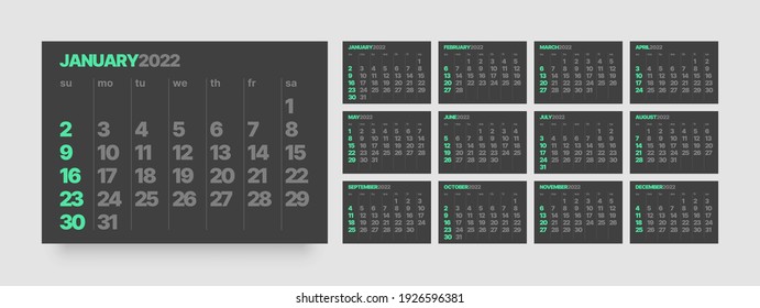 Monthly Calendar Template 2022 Year Week Stock Vector (royalty Free 