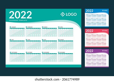 Monthly calendar template for 2022 year. Week starts on Sunday. Wall calendar