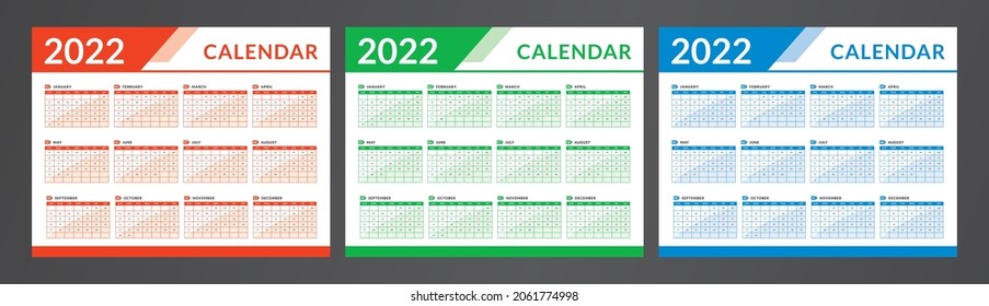 Monthly calendar template for 2022 year. Week starts on Sunday. Wall calendar