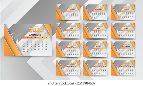 Monthly calendar template for 2022 year. Week Starts on Sunday. Wall calendar in a minimalist style.