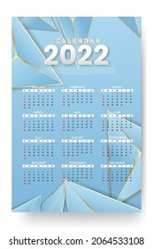 Monthly calendar template for 2022 year. Week Starts on Sunday. Wall calendar in a minimalist style.
