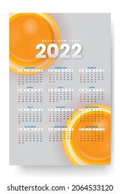 Monthly calendar template for 2022 year. Week Starts on Sunday. Wall calendar in a minimalist style.