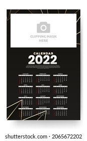 Monthly calendar template for 2022 year. Week Starts on Sunday. Wall calendar in a minimalist style.