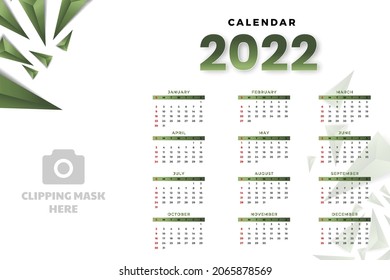 Monthly calendar template for 2022 year. Week Starts on Sunday. Wall calendar in a minimalist style.