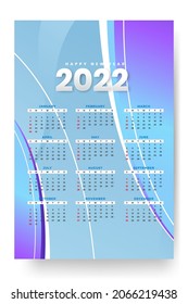 Monthly calendar template for 2022 year. Week Starts on Sunday. Wall calendar in a minimalist style.