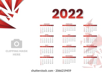 Monthly calendar template for 2022 year. Week Starts on Sunday. Wall calendar in a minimalist style.