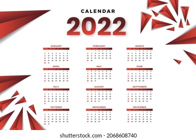 Monthly calendar template for 2022 year. Week Starts on Sunday. Wall calendar in a minimalist style.
