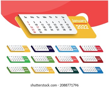 Monthly calendar template for 2022 year. Week Starts on Sunday. Wall calendar in a minimalist style. Calendar 2022 week start Sunday corporate design planner template