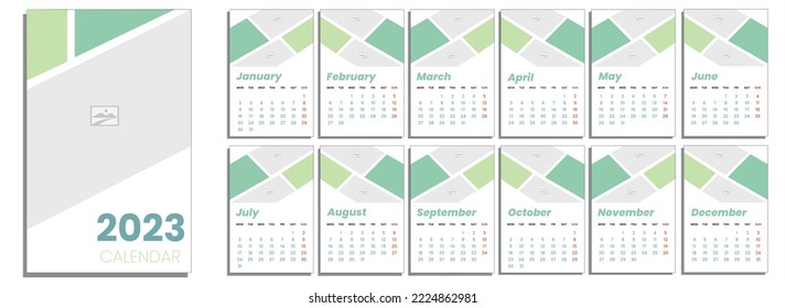 Monthly calendar template 2023. Simple layout calendar year in English. Vector illustration. calendar for interior elements