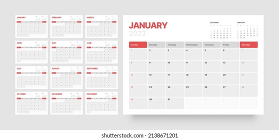 Monthly Calendar Template 2023 Year Wall Stock Vector (Royalty Free ...