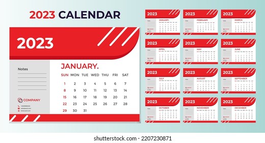 Monthly calendar template for 2023 year. Planner diary in a minimalist style.2023 calendar in minimal table and red color event planner, Corporate and business calendar. Week Starts Sunday
