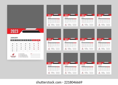 Monthly calendar template for 2023 year. Week Starts on Sunday. Wall calendar in a minimalist style.