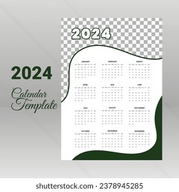 Monthly calendar template for 2024. Wall calendar in a minimalist style.