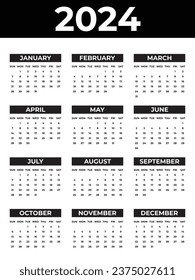 Monthly Calendar Template for 2024 Week Starts on Sunday